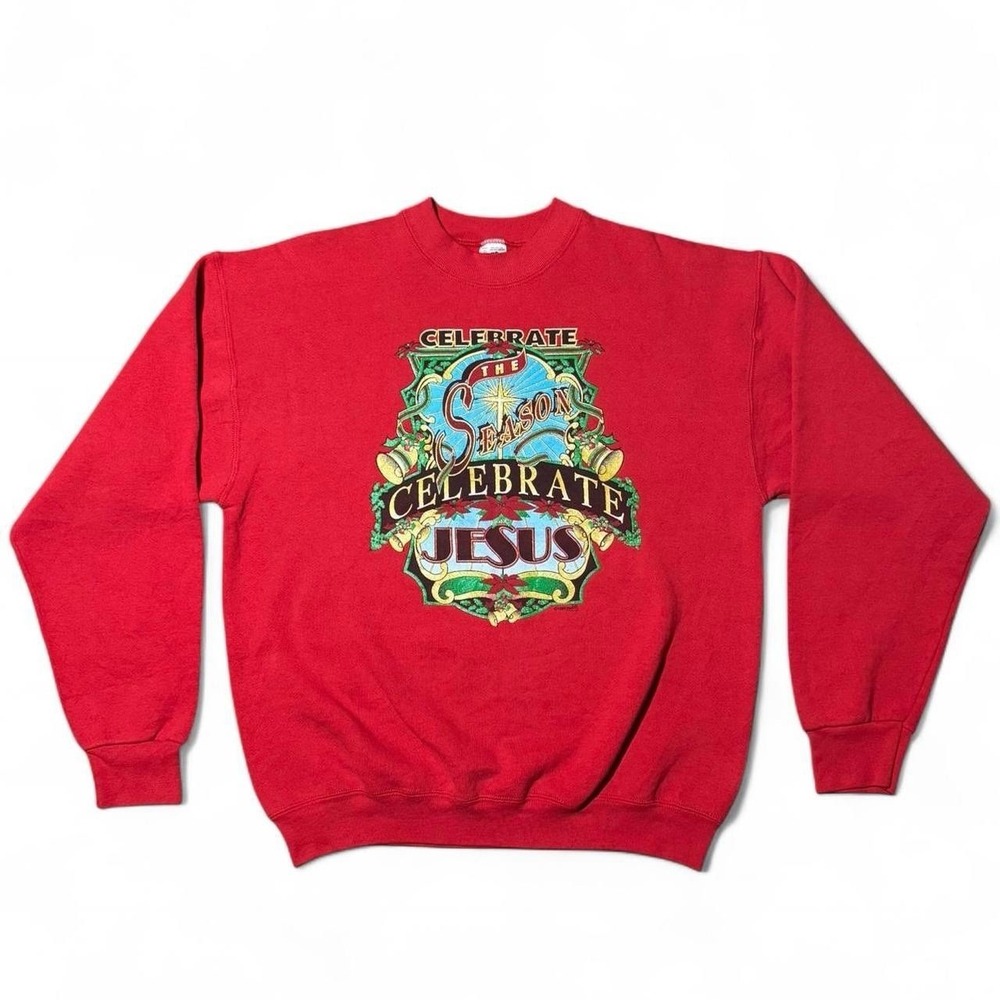 Vintage 1994 Newlife Christmas Celebrate Jesus Holiday Festive Red Crewneck XL